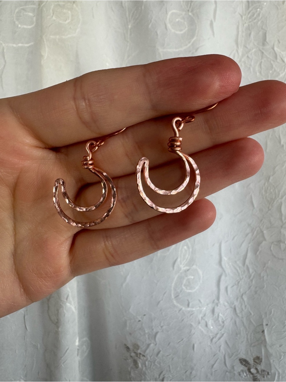 Handcrafted Rose Gold Double Crescent Hoop Earrings